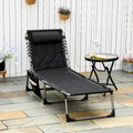 Outsunny Padded Folding Chaise Lounge Chair, Outdoor 6 Level Reclining Camping Tanning Chair With Headrest For Beach, Yard, Patio, Pool, Black Black Steel