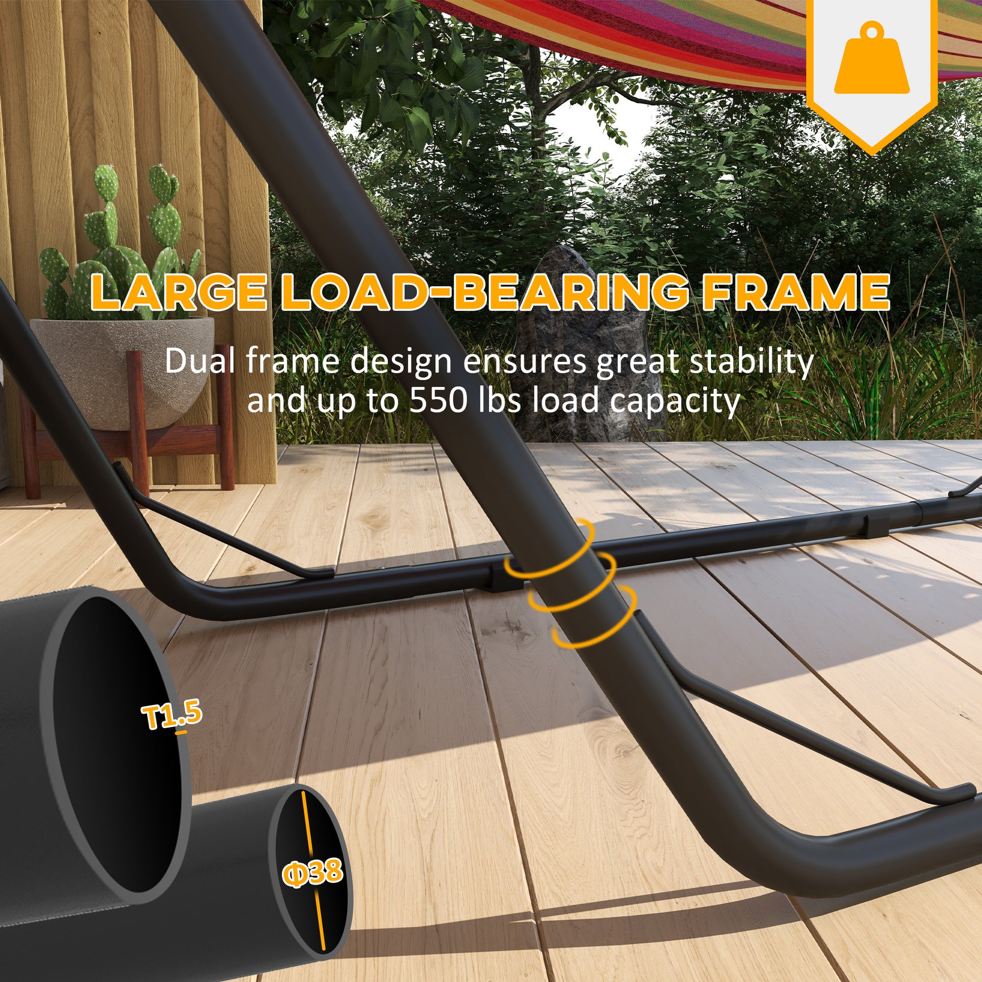 Outsunny Hammock Stand For 2 Person, Portable Adjustable Steel Frame Hammock Stand With Weather Resistant Finish For 9 14 Hammocks, 10.3', 550 Lbs. Capacity, Black Black Steel