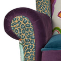Anya Boho Chic Wingback Accent Arm Chair, Floral & Leopard, Blue Teal & Purple Velvet Teal Multi Foam Fabric