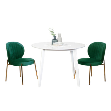 Amoa Contemporary 3 Piece Dining Set, White Round Dining Table With 2 Chairs Wood White Seats 2 White Wood Dining Room Fixed Table Rubberwood Round 4 Leg Round Dining Table With Chair Mdf