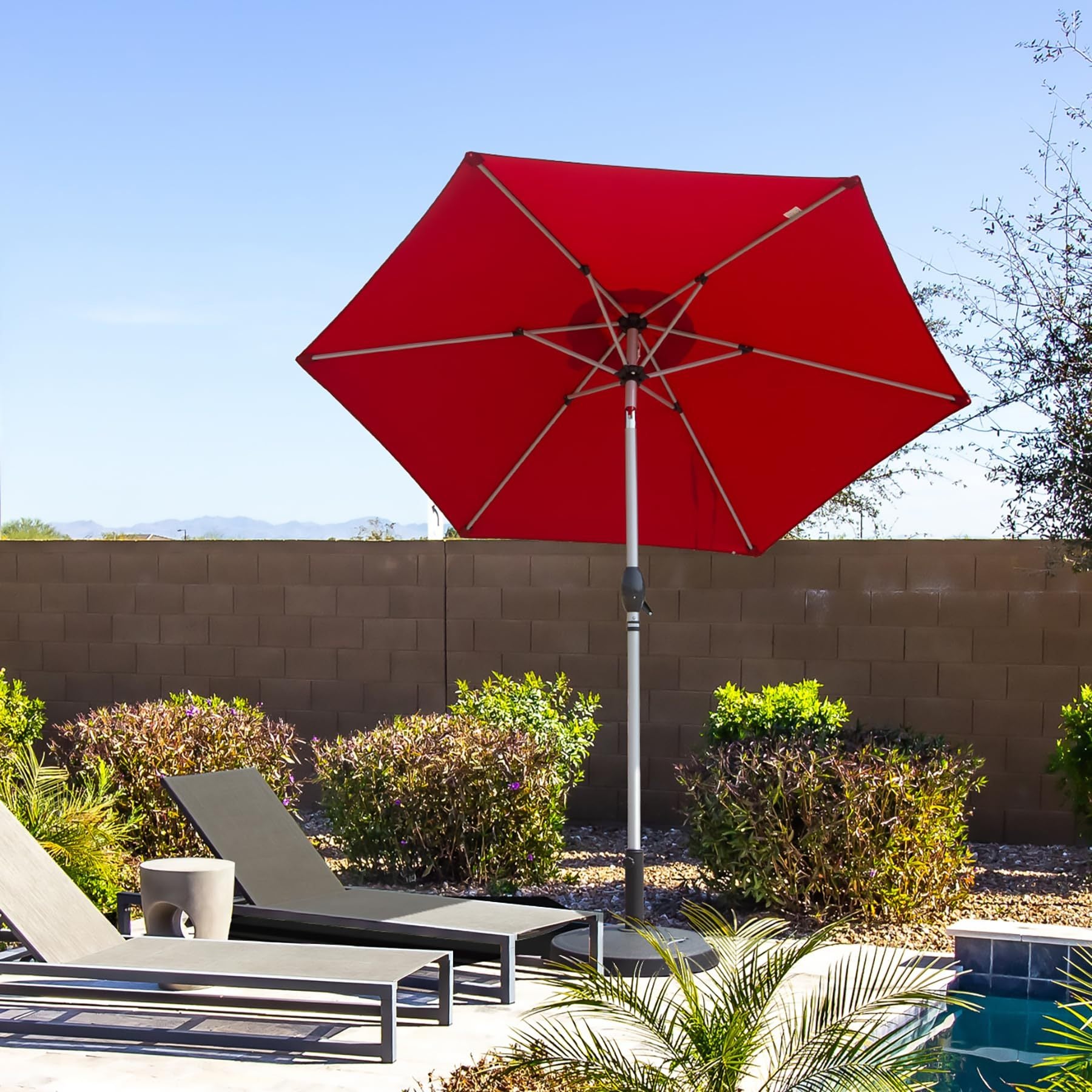 7.5Ft Patio Umbrella, Outdoor Table Umbrella With Push Button Tilt And Crank, Uv Protection Waterproof Market Sun Umbrella With 6 Sturdy Ribs For Garden, Deck, Backyard, Pool Brick Red Brick Red Round Uv Resistant Umbrellas Aluminium