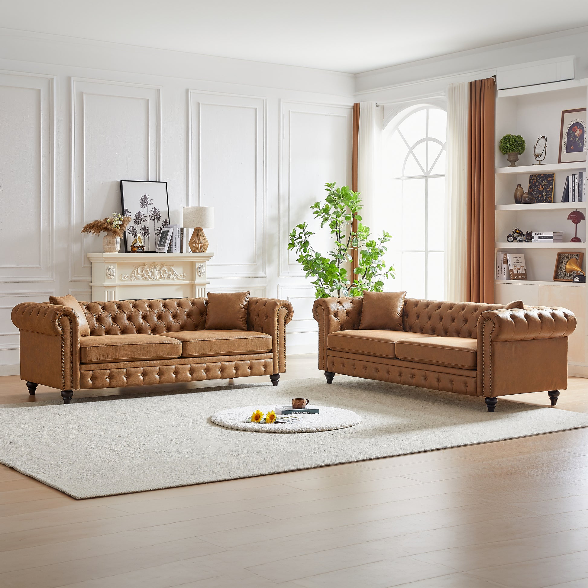 Fx 3 Seats 3 Seats Combo Sofa Modern Living Room Sofa With Solid Wood Frame And Wooden Feet, 4 Cushions, Apartment Sofa Furniture For Living Room, Living Room, Office Brown Wood Pine Foam Fabric 6 Seat