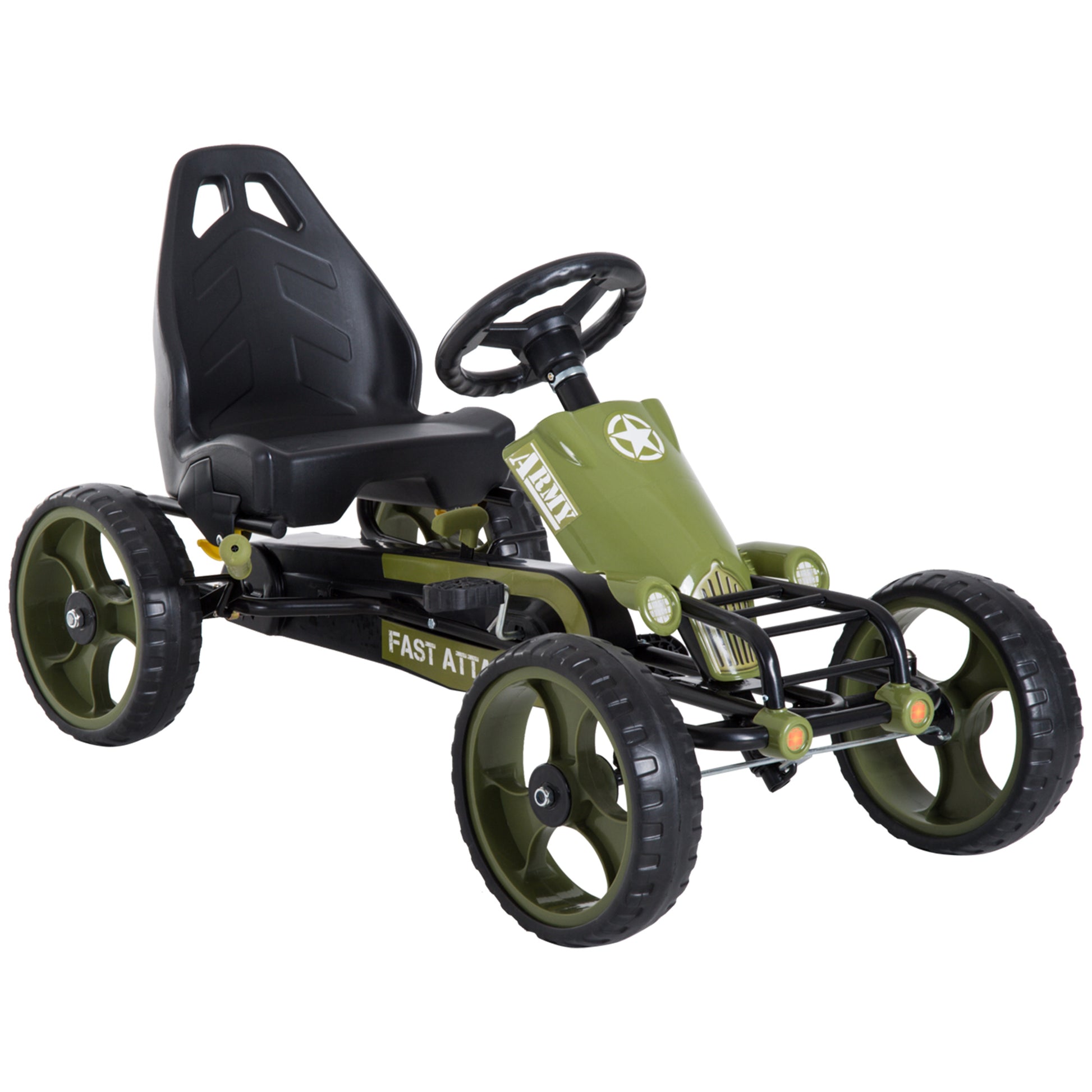 Aosom Go Kart For Kids, Pedal, Go Kart With Adjustable Seat, Eva Wheels, Forward, Backward, Ride On Car For Boys And Girls 3 6 Years Old, Green Green
