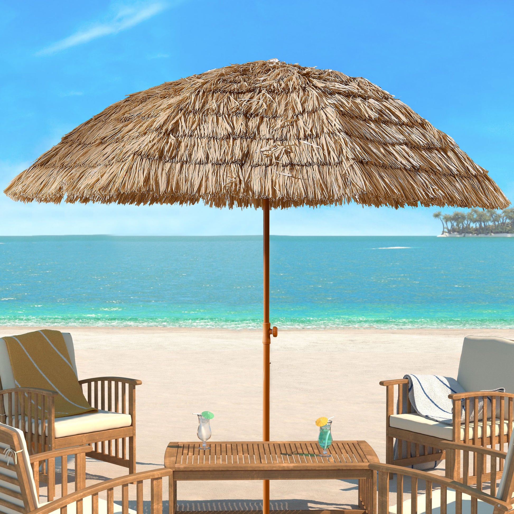 easygo thatch patio tiki umbrella 8'Thatch Patio Tiki Umbrella Tropical Palapa Raffia Tiki Hut Hawaiian