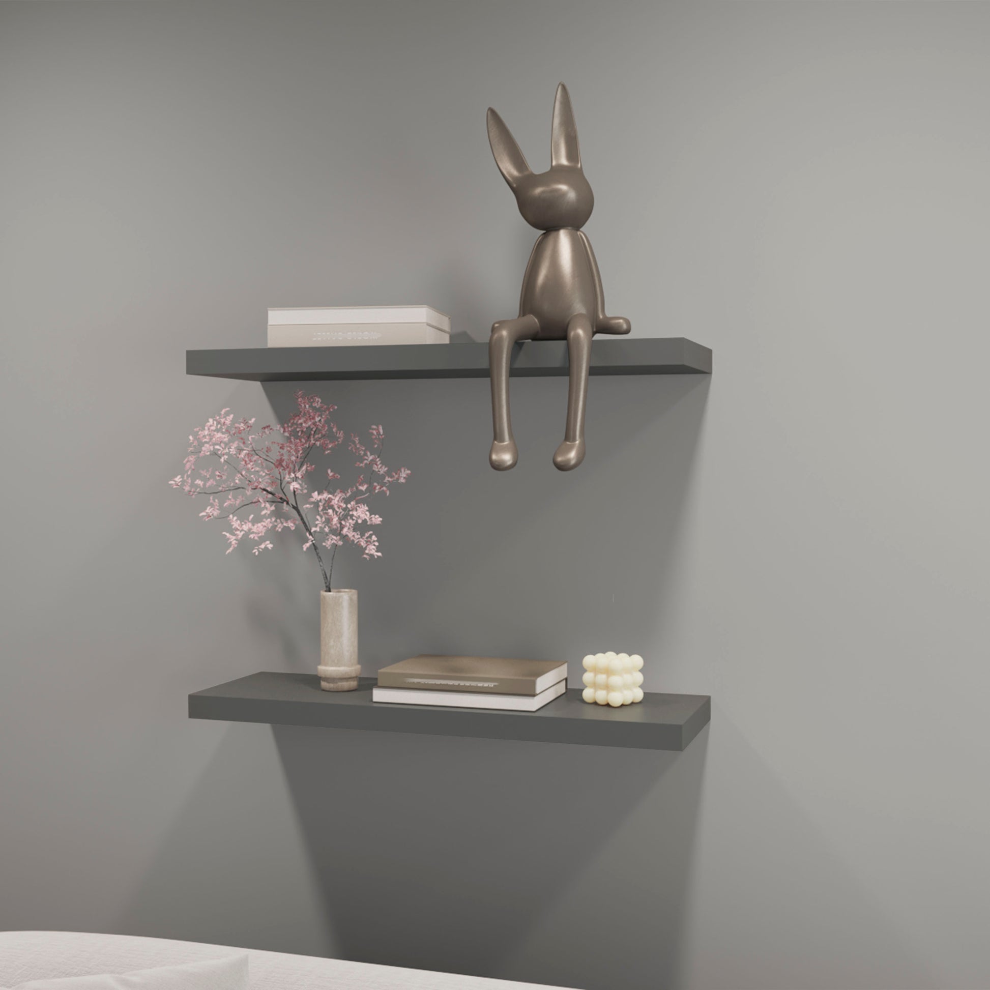 Iva Floating Shelf In Melamine X2, Matt Grey Matte Gray Primary Living Space Modern Particle Board Melamine