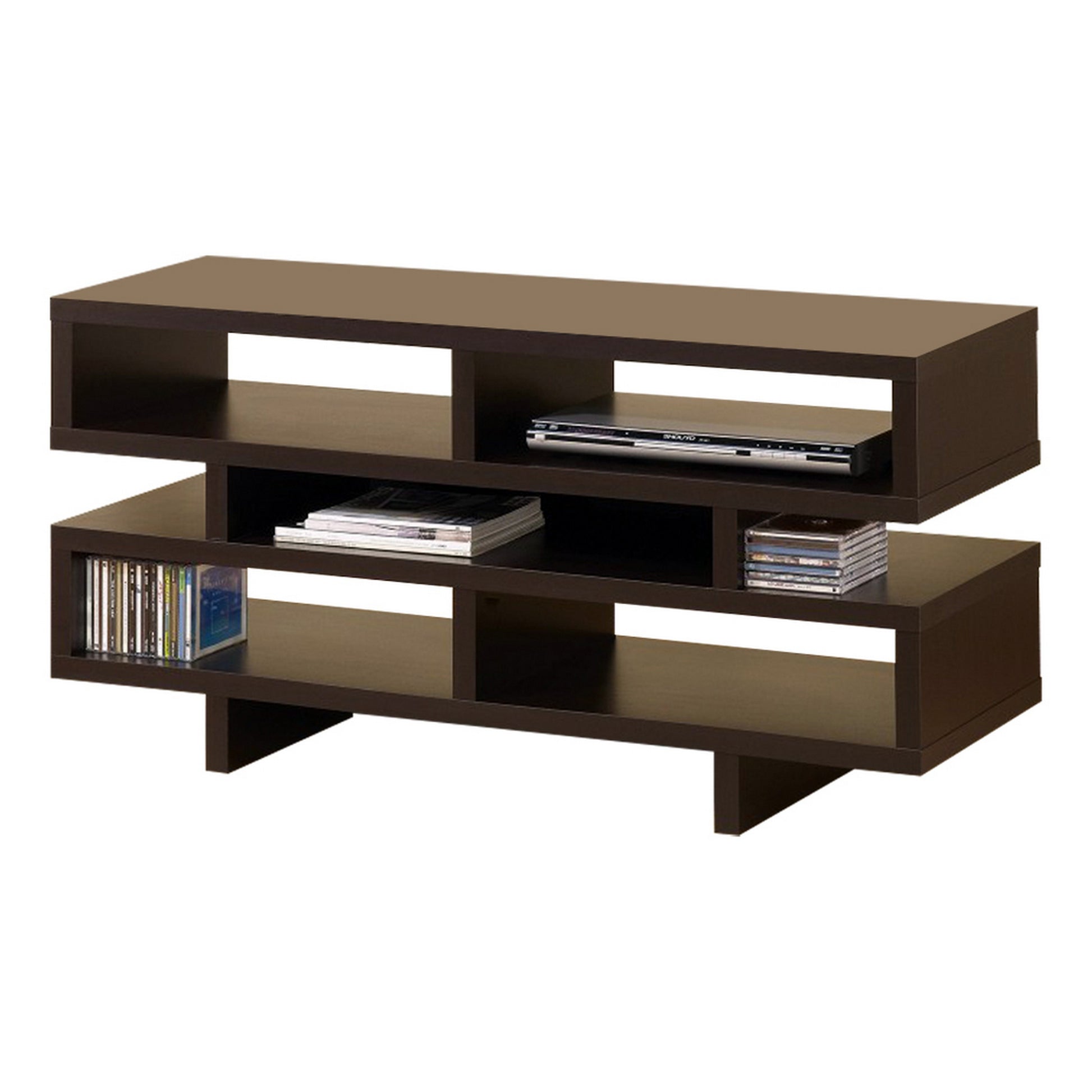 Contemporary Tv Console With Open Storage, Brown Brown Particle Board