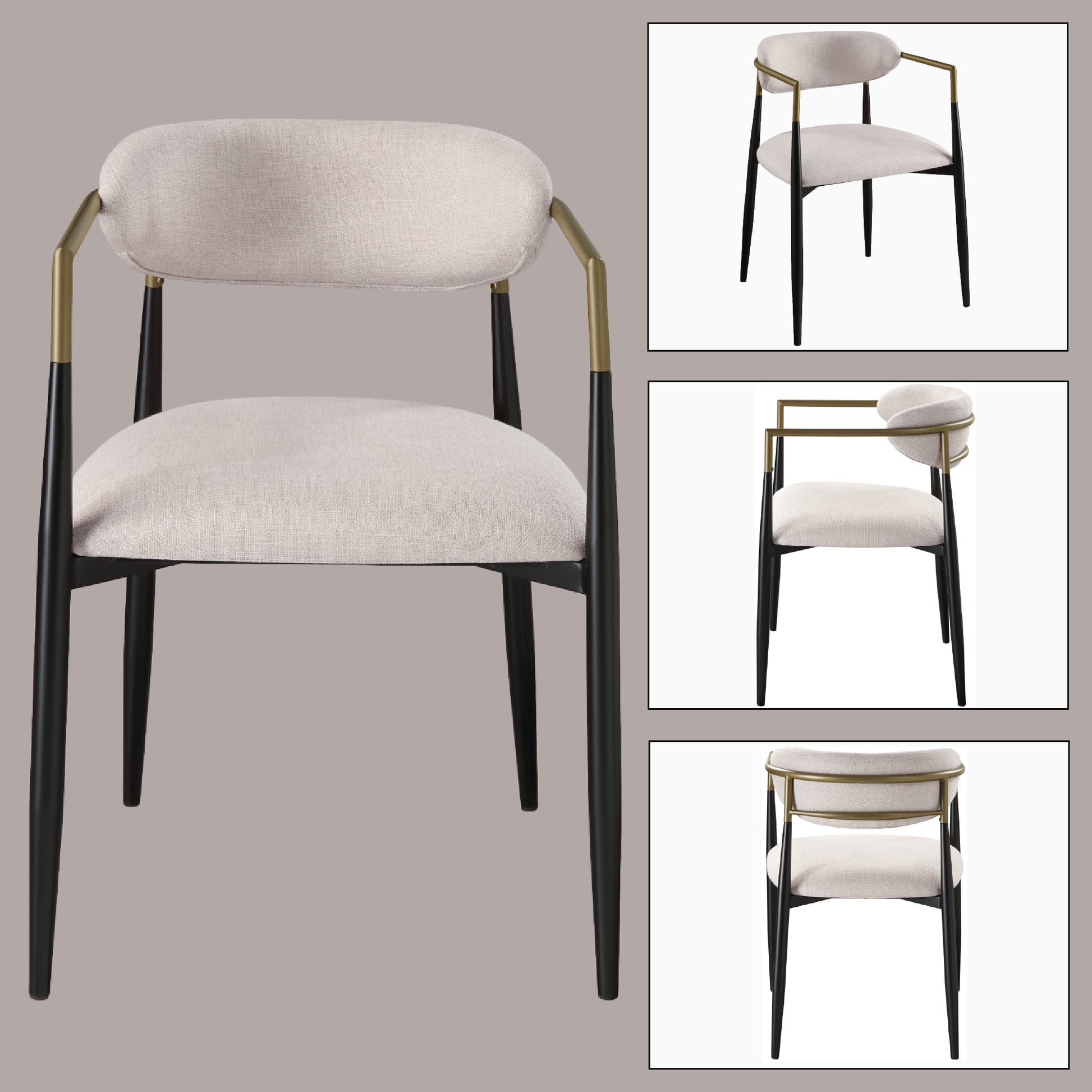 Jaramillo Beige Linen & Black Finish Side Chair Set Of 2 Beige Linen,Metal,Synthetic Wood