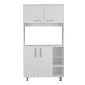 Kitchen Pantry Double Door Cabinet, Four Legs, Three Shelves, White White Solid Wood Mdf Engineered Wood