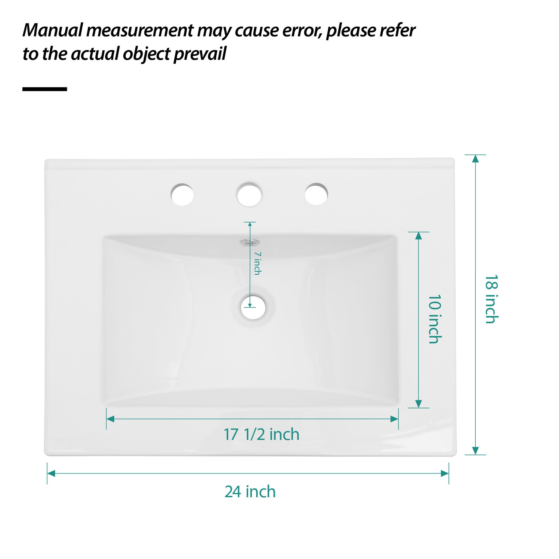 24"X18" White Rectangular Single Vanity Top With 3 Faucet Hole And Overflow Sink Only White Ceramic