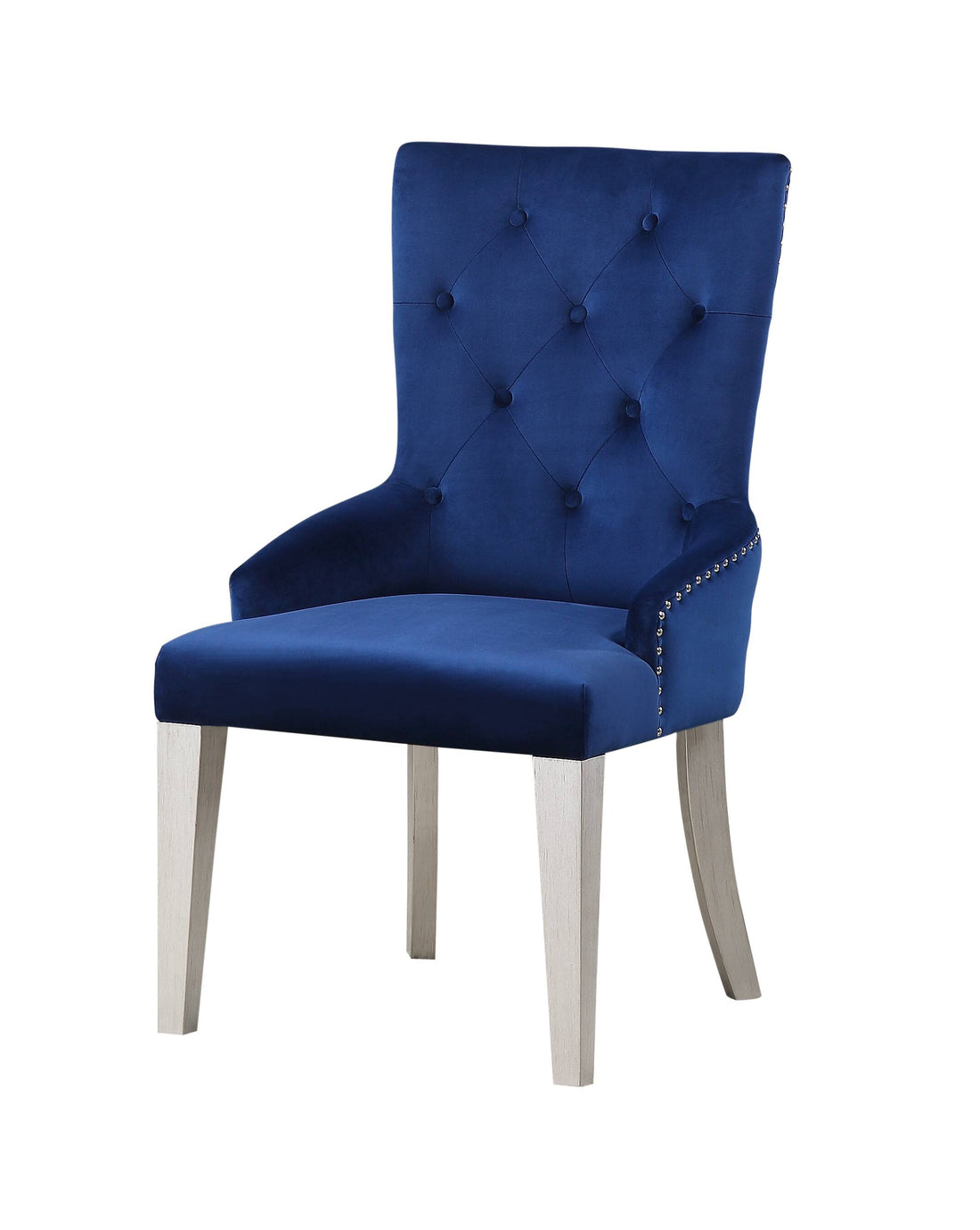 Blue And Antique Platinum Tufted Side Chair Solid Blue Dining Room Side Chair Solid Back 1 Wood Fabric