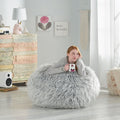 Hawley Silver Gray Faux Fur 3 Foot Bean Bag, Silver Gray Gray Faux Fur
