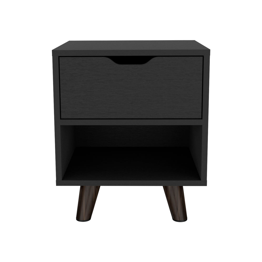 Crail Nightstand With 1 Open Storage Shelf, 1 Drawer And Wooden Legs Black 1 Drawer Bedroom Open Storage Modern Drawers Particle Board Engineered Wood