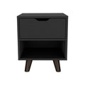 Crail Nightstand With 1 Open Storage Shelf, 1 Drawer And Wooden Legs Black 1 Drawer Bedroom Open Storage Modern Drawers Particle Board Engineered Wood