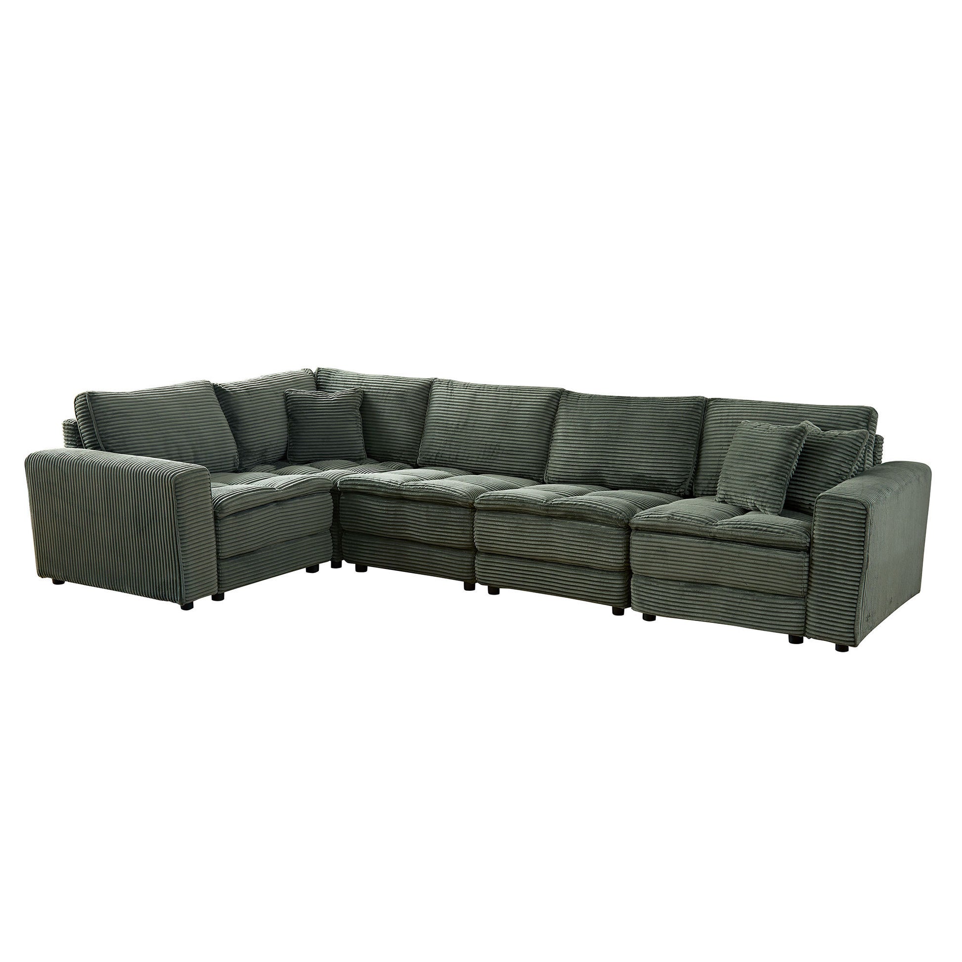 5 Seats,Oversized Sectional Sofa,L Shaped Corner Couch With Detachable Seat & Back Cushion, Corduroy Upholstery Convertible Sleeper Sofa&Couch For Living Room Green Fabric 5 Seat