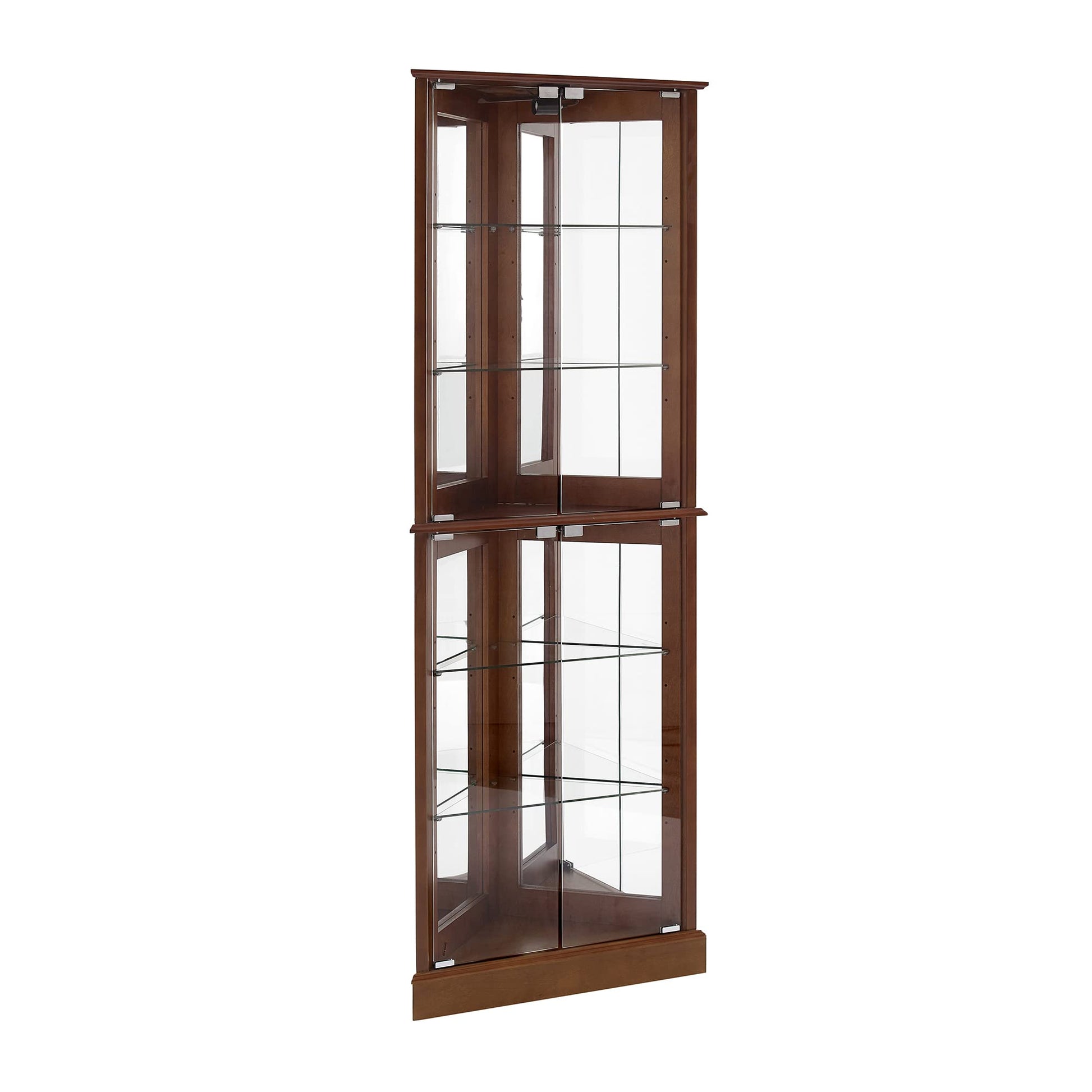 Corner Curio Dispaly Cabinet With Lights, Adjustable Tempered Glass Shelves, Mirrored Back,Walnut E26 Light Bulb Not Included Walnut Mdf