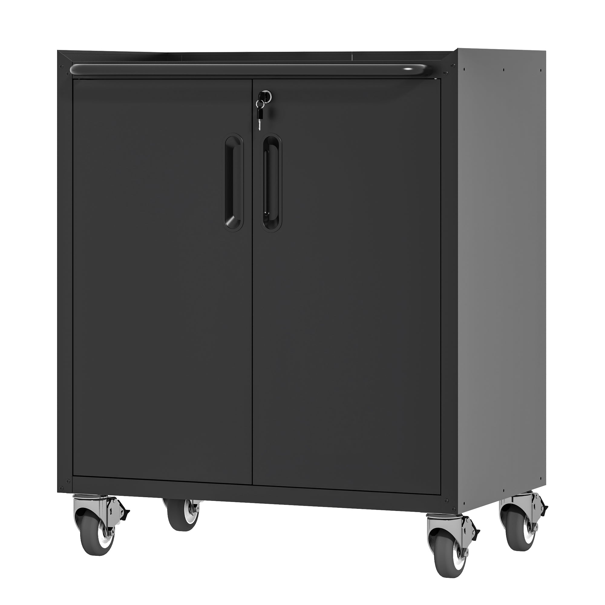 Heavy Duty Metal Garage Storage Cabinet With Wheels Sturdy And Durable Tool Storage Cabinet For Garage, Office, And Home Organizer Solutions Black Steel