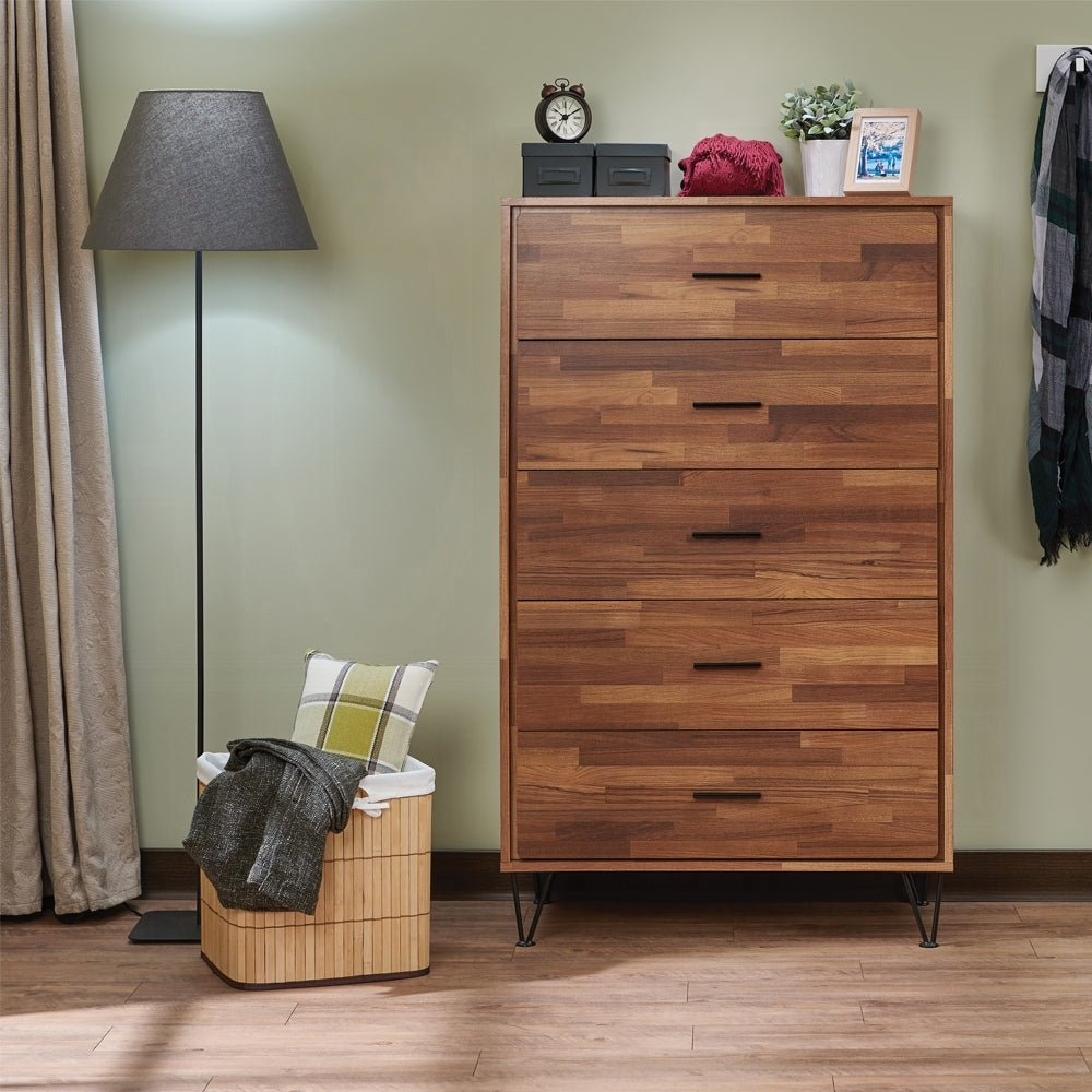 Walnut 5 Drawer Chest With Metal Legs Walnut Bedroom Contemporary Particle Board Mdf