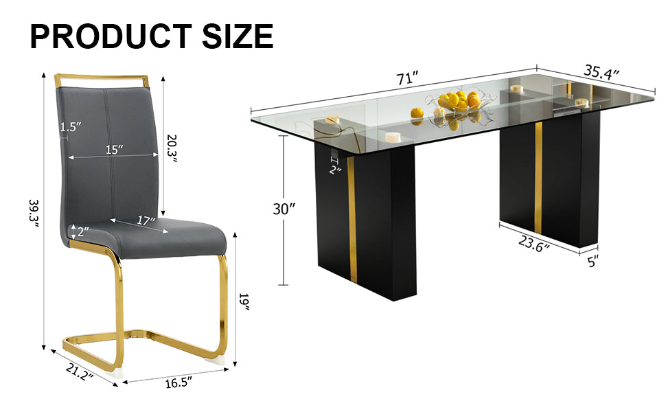 Table And Chair Set, Large Modern Minimalist Rectangular Glass Table, Can Accommodate 6 8 People, Equipped With Tempered Glass Tabletop And Large Mdf Table Legs, Comfortable And Minimalist Chairs. Transparent Mdf Glass