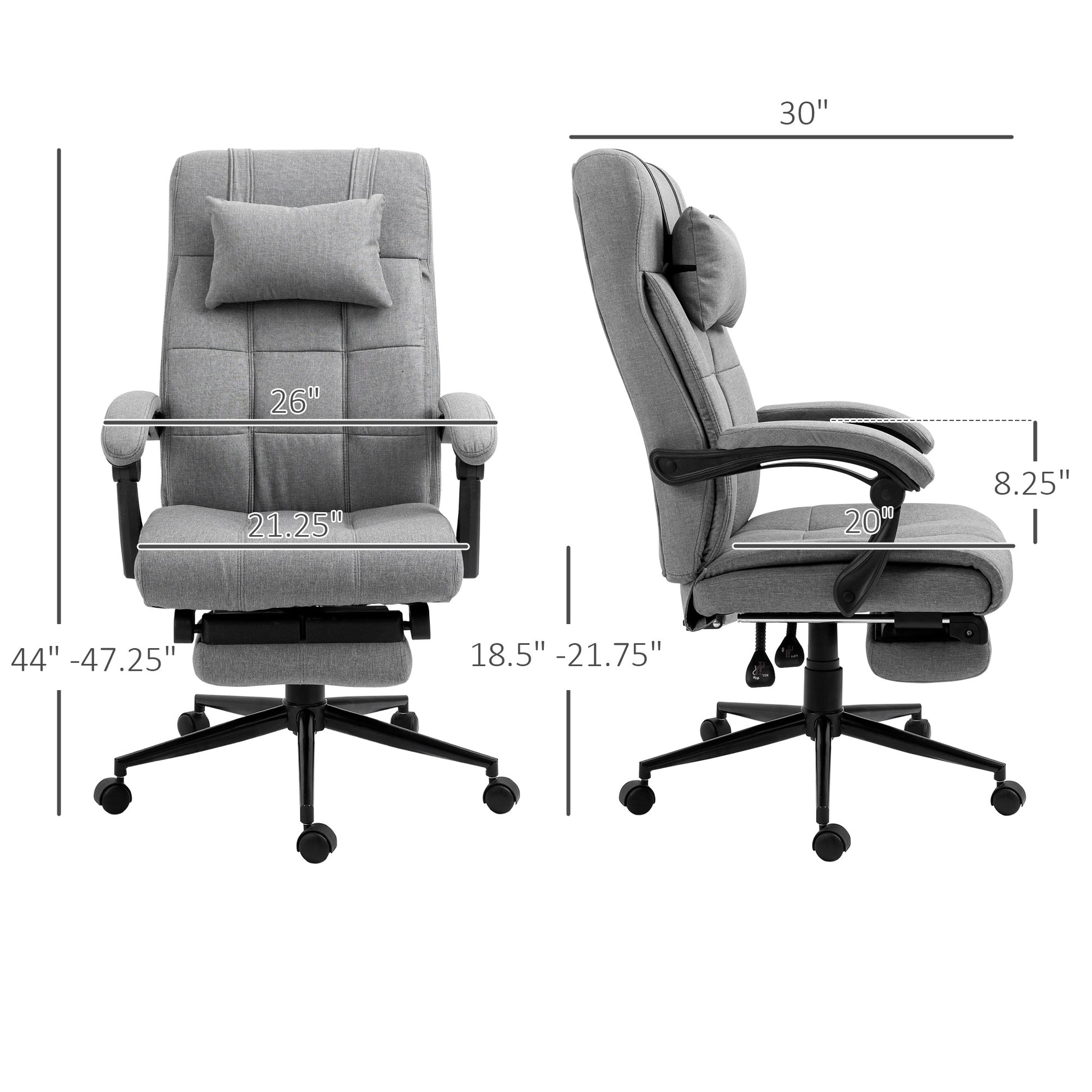 Vinsetto Executive Linen Feel Fabric Office Chair High Back Swivel Task Chair With Adjustable Height Upholstered Retractable Footrest, Headrest And Padded Armrest, Light Grey Grey Polyvinyl Chloride