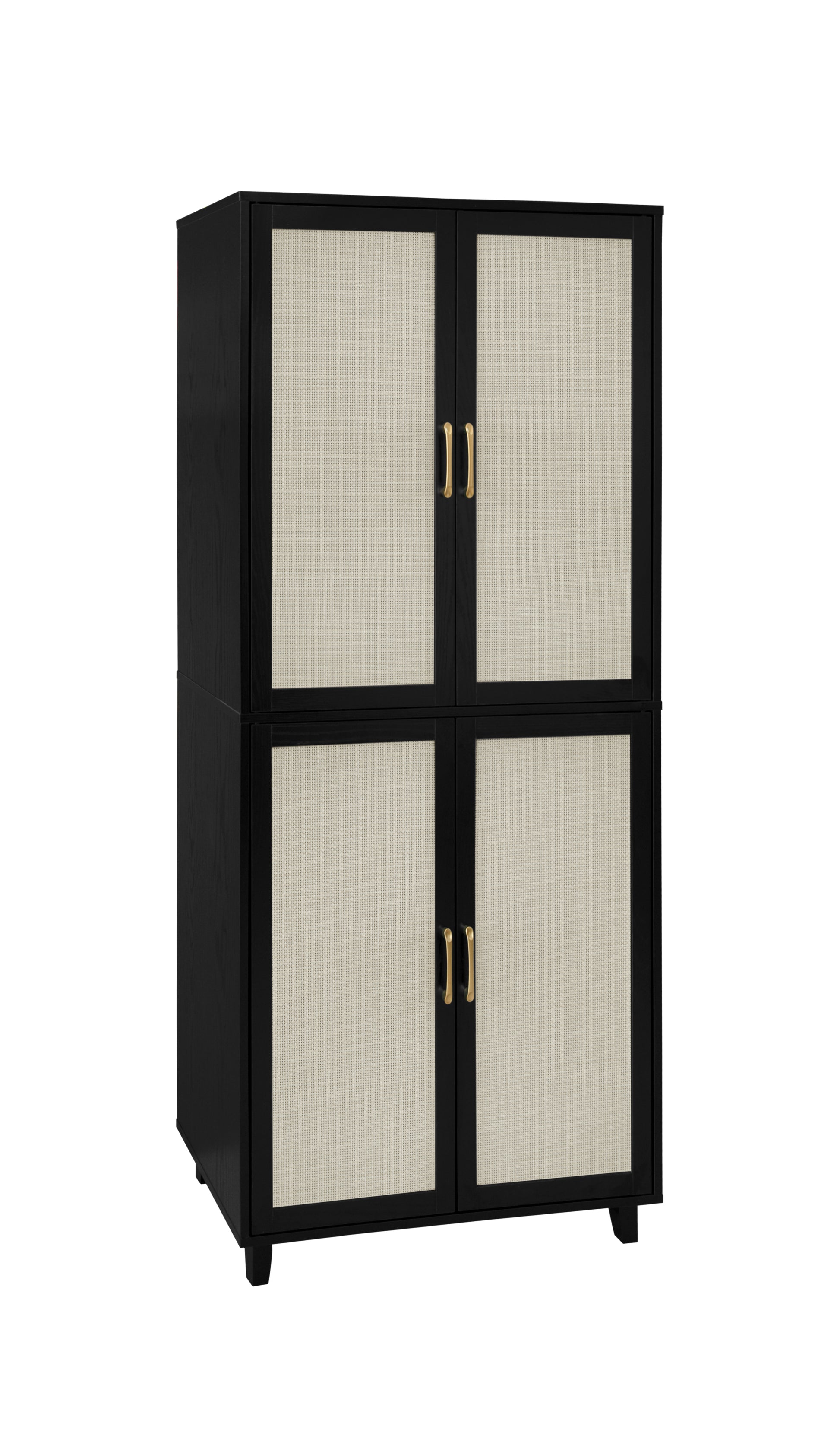 4 Door Cabinet, With 4 Adjustable Inner Shelves, Storage Cabinet Black Mdf