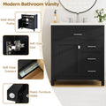 30 Inch Black Bathroom Vanity With Ceramic Sink And Large Storage Ideal Choice For Small Bathrooms Black Bathroom Solid Wood Mdf