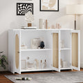 Retro 3 Door Sideboard With Large Storage Space Artificial Rattan Doors And Metal Handles, Accent Cabinet For Living Room And Hallway White White Particle Board Mdf