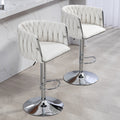 360 Fabric Cover Swivel Bar Stools Set Of 2, Adjustable Counter Height Bar Chairs With Woven Back & Footrest,Silver Chromed Bar Stools For Kitchen Island, Cafe, Pub Beige Beige Kitchen Modern Foam Fabric