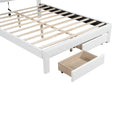Queen Size Upholstered Platform Bed With Tufted Headboard, Led And 2 Drawers, White Box Spring Not Required Queen White Wood Bathroom Bed Frame Faux Leather Upholstered