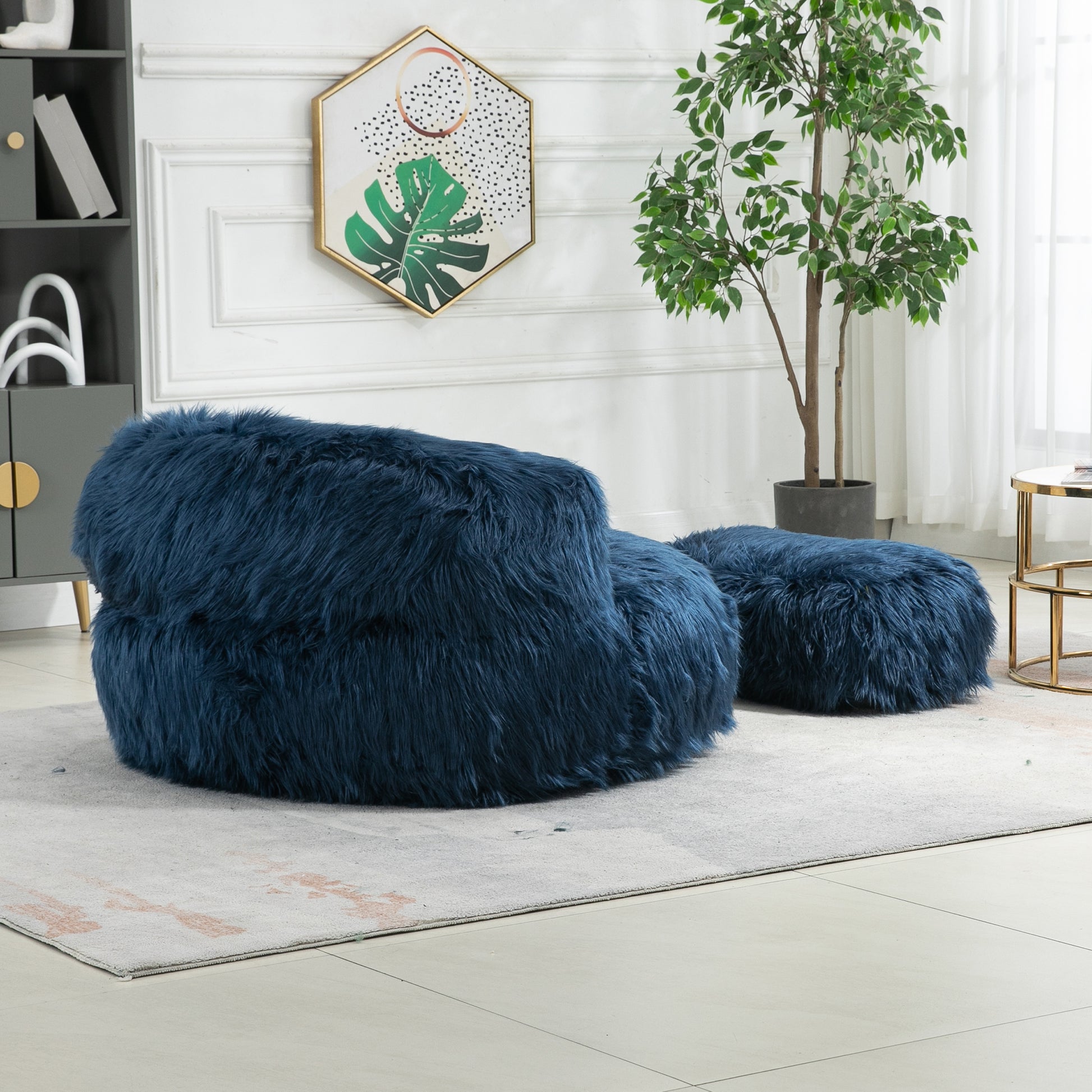 Coolmore Bean Bag Chair, Floor Sofa With Handle,Accent Sofa Chair With Ottoman For Gaming Reading Relaxing Navy Navy Foam Plush