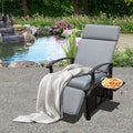 Adjustable Patio Recliner Chair Metal Outdoor Lounge Chair With Flip Table Push Back, Adjustable Angle, 6.8'' Removable Cushions, Support 350Lbs,Gray Yes Gray Garden & Outdoor Metal