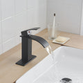 Matte Black Waterfall Single Handle Low Arc Bathroom Faucet With Drain Matte Black Brass