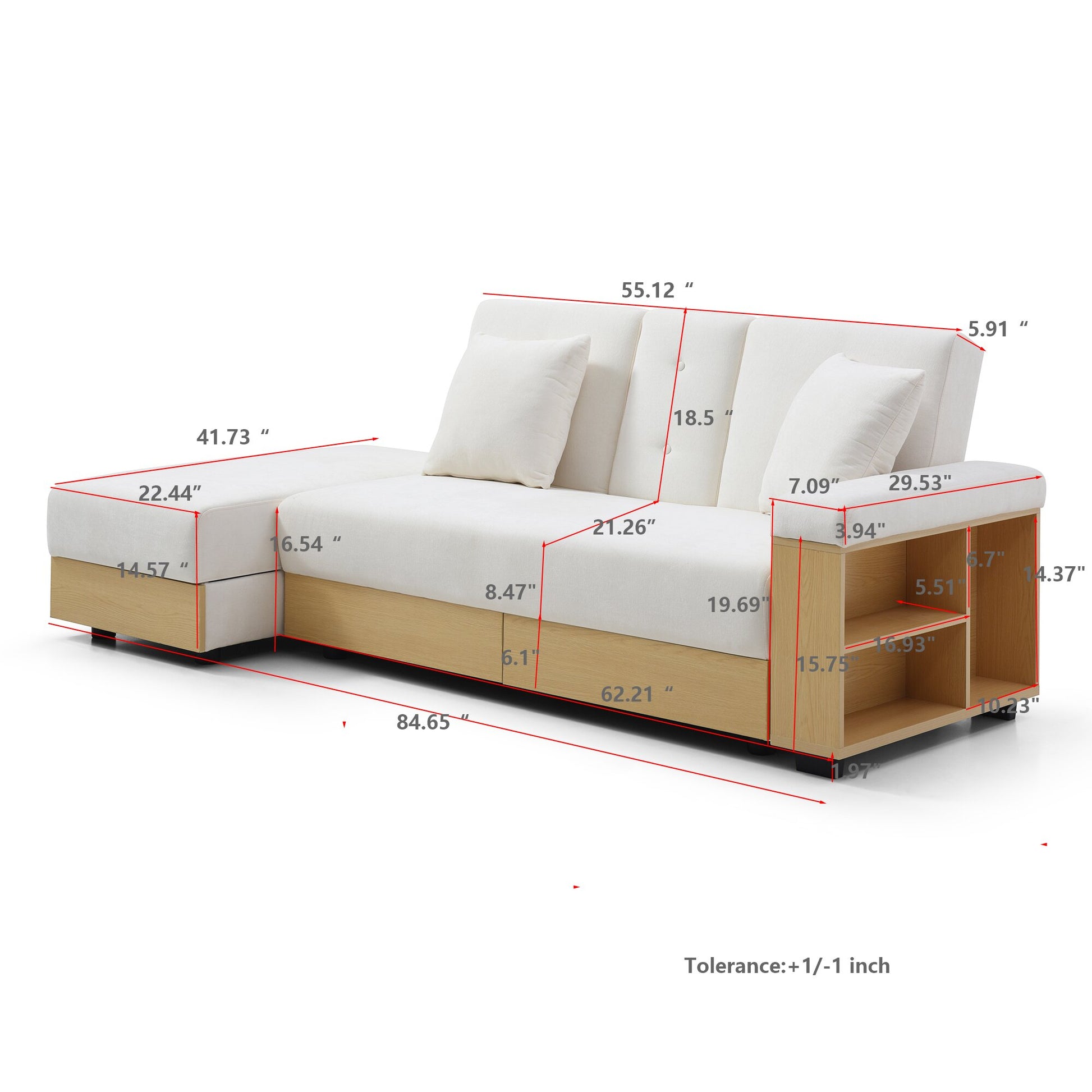 Convertible Sleeper Sofa Couch,Multifunctional Double Folding Sofa Bed,Storage Ottoman And Sofa Arm With Box And Drawer, Drop Down Table With 2Cup Holders For Living Room,Apartment,Office,Beige Beige Linen Wood Primary Living Space Modern Foam Cotton