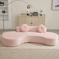 Arrived 105.5''Curved Sofa, Modern Minimalist Sofa, Cloud Couch Sofa 3 4 Seater Couch With 2 Pillows,Bedroom, No Assembly Required, Point Shaped Corduroy, Anti Wrinkle ,Pink Pink Polyester Primary Living Space Tight Back Soft Modern Foam Upholstered 3