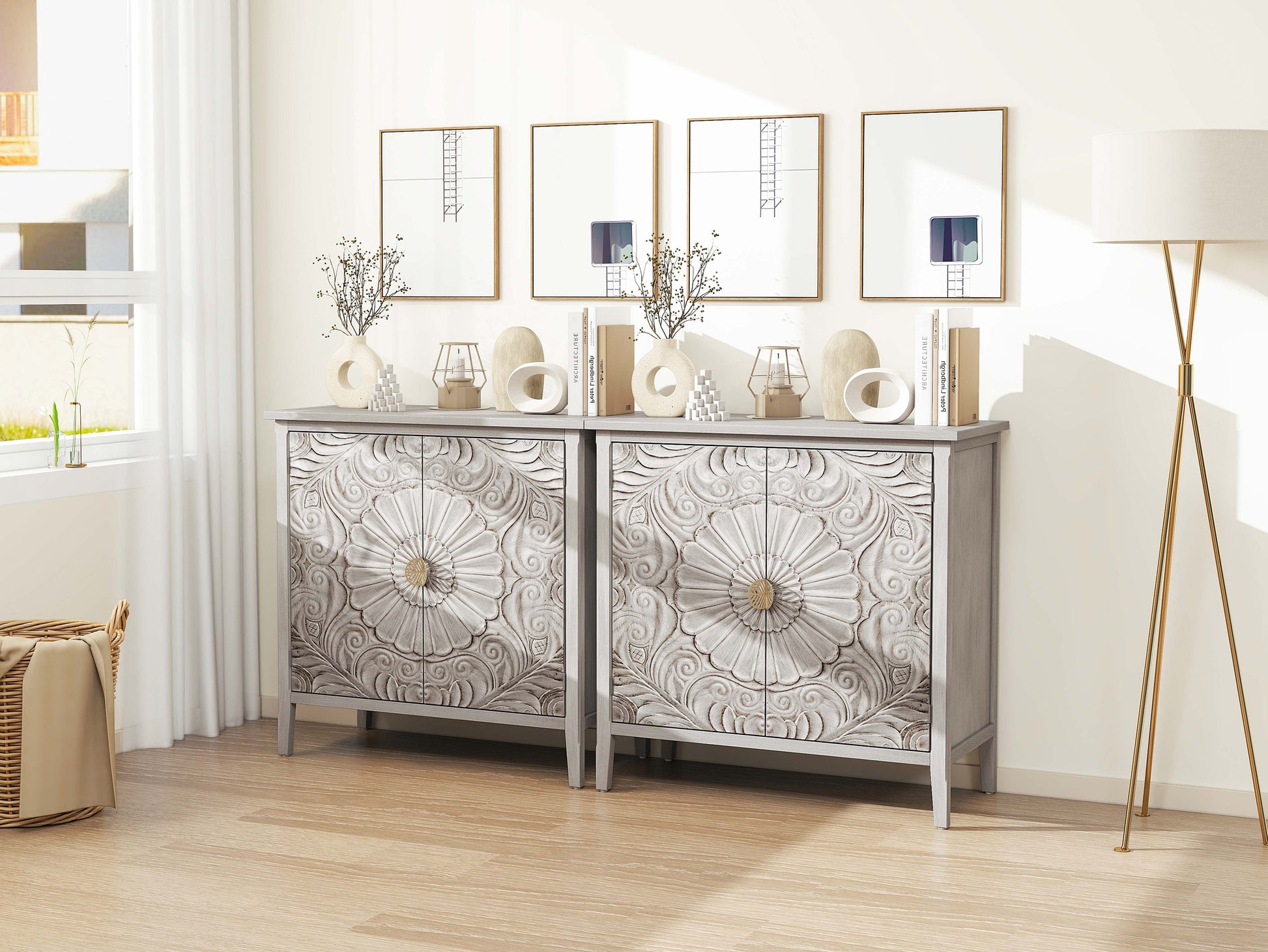 2 Door Cabinet, American Furniture, Suitable For Bedroom, Living Room, Study Light Grey Mdf