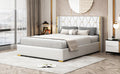 Queen Size Upholstered Platform Bed With Metal Strips, Off White Queen Off White Pu