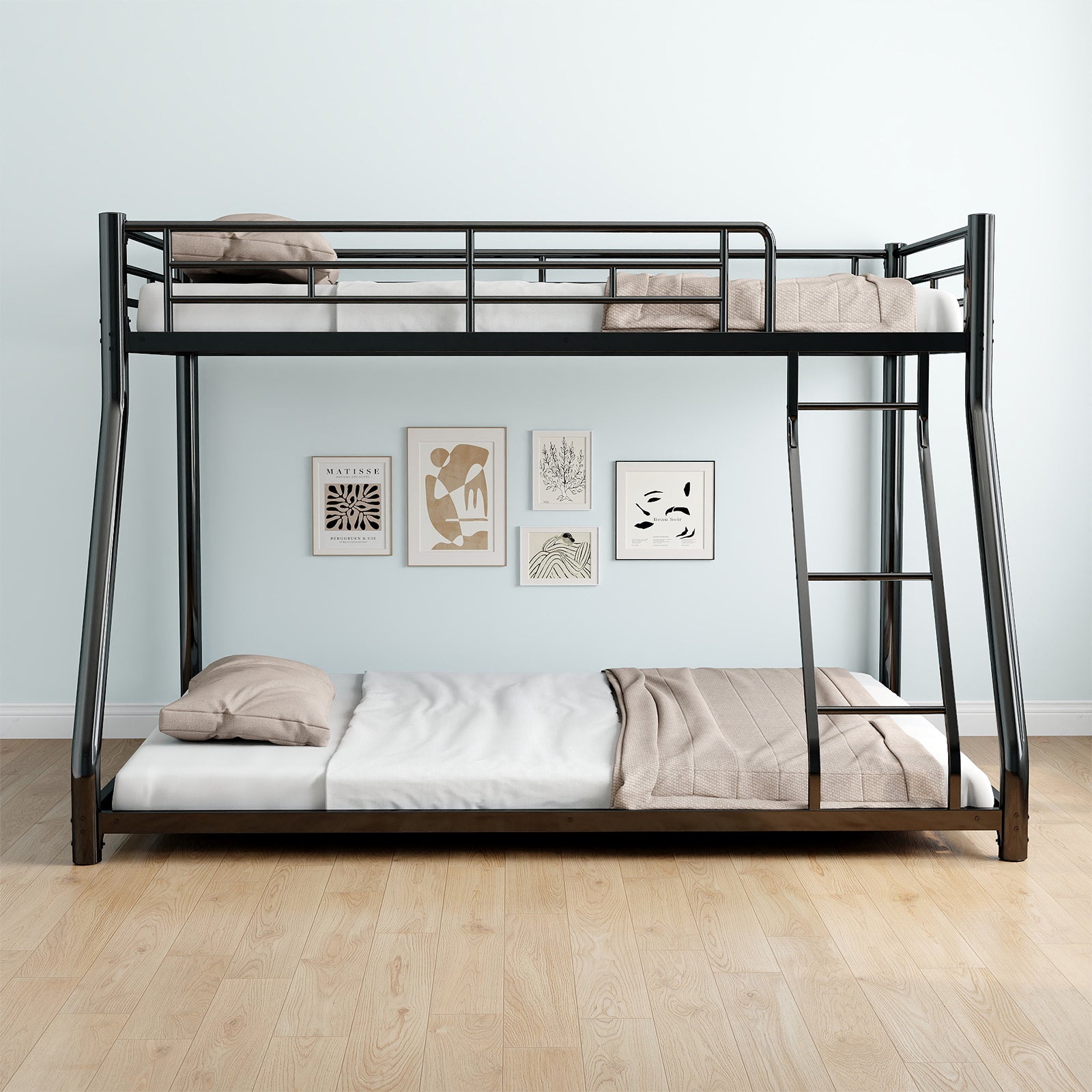 Metal Twin Over Full Bunk Bed Heavy Duty Sturdy Metal Noise Reduced Safety Guardrail Cpc Certified No Box Spring Needed,Black Box Spring Not Required Full Black Metal Bedroom Metal