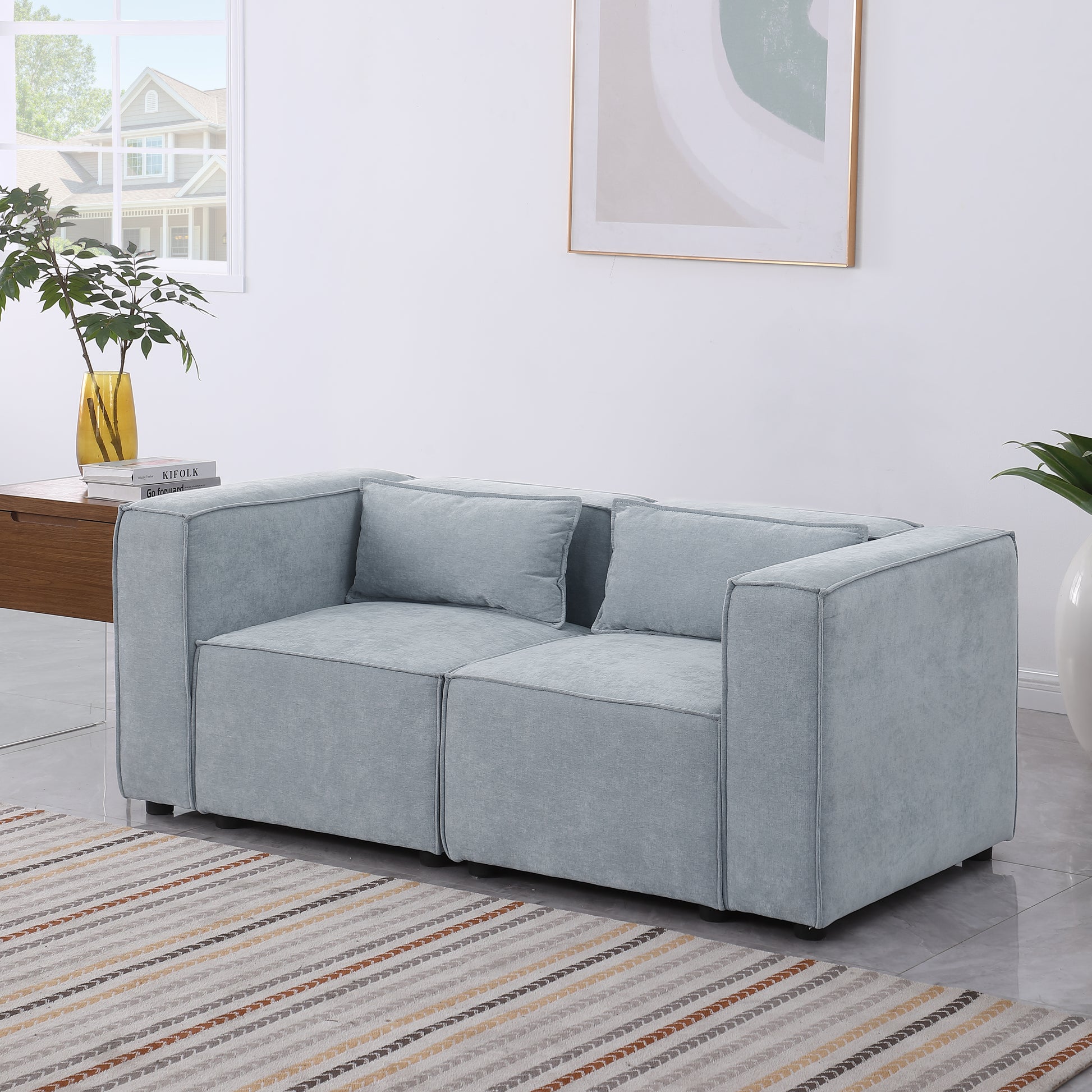 Modular Sofa Grayish Blue Chenille Fabric, Simple And Grand, The Seat And Back Is Very Soft. This Is Also A Knock Down Sofa Grayish Blue Chenille 2 Seat