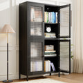 Classic Metal Storage Cabinet Display Cabinet With 4 Glass Doors 4 Shelves Cabinet Freestanding Bookcase Side Cabinet For Home Office Living Room Kitchen Hallway Black, Begonia Flower Tempered Glass Freestanding 3 4 Shelves Glass Pane Black Kitchen Glass