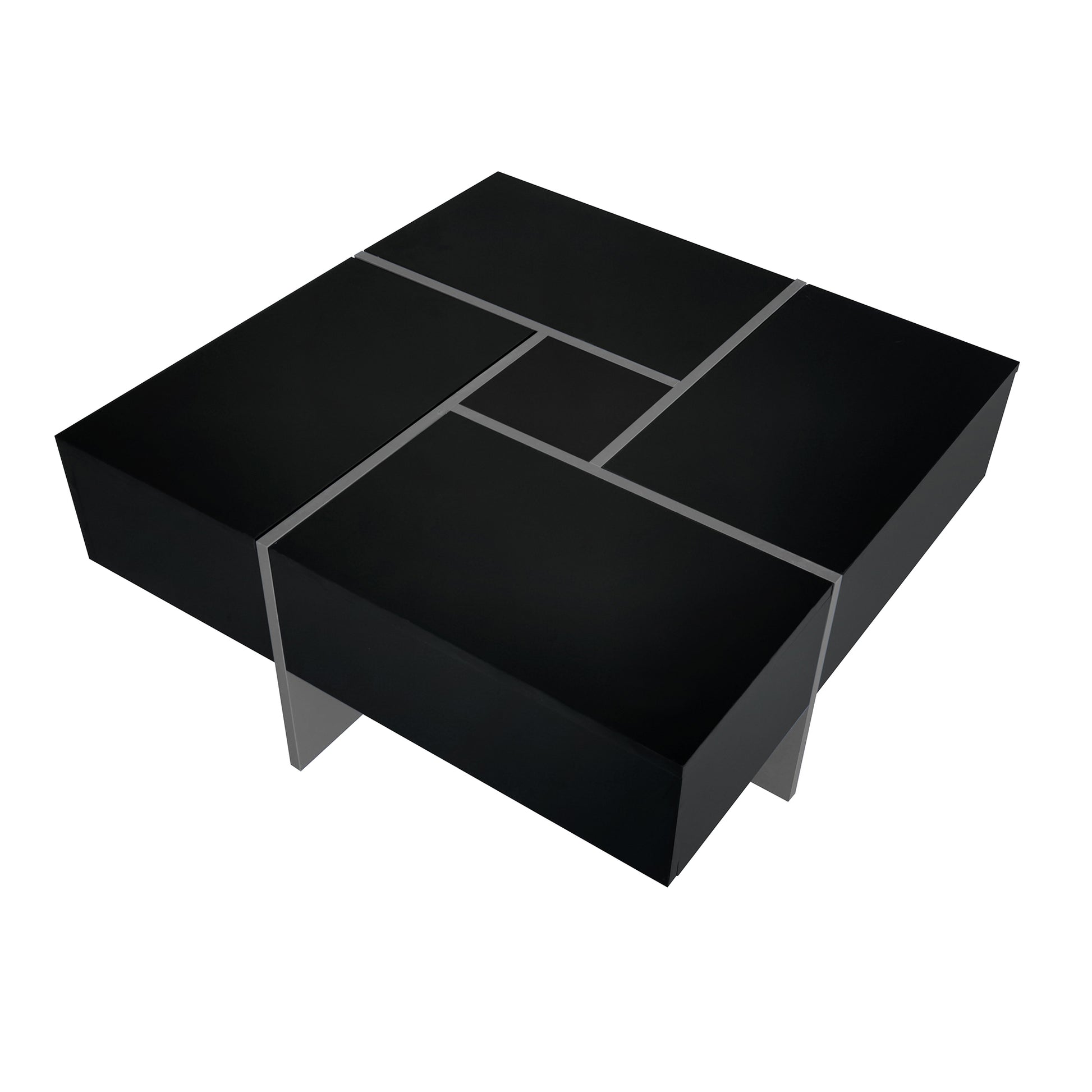 Unique Design Coffee Table With 4 Hidden Storage Compartments, Square Cocktail Table With Extendable Sliding Tabletop, Uv High Gloss Design Center Table For Living Room, 31.5"X 31.5" Black Soft Close Drawers Primary Living Space Freestanding Square