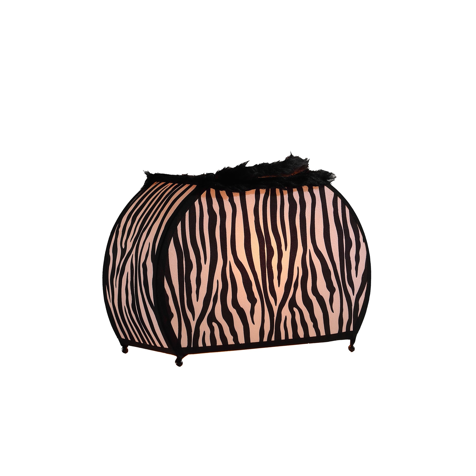 11.75" In Zebra Animal Print Purse W Black Faux Handle Table Lamp Black White Fabric Metal