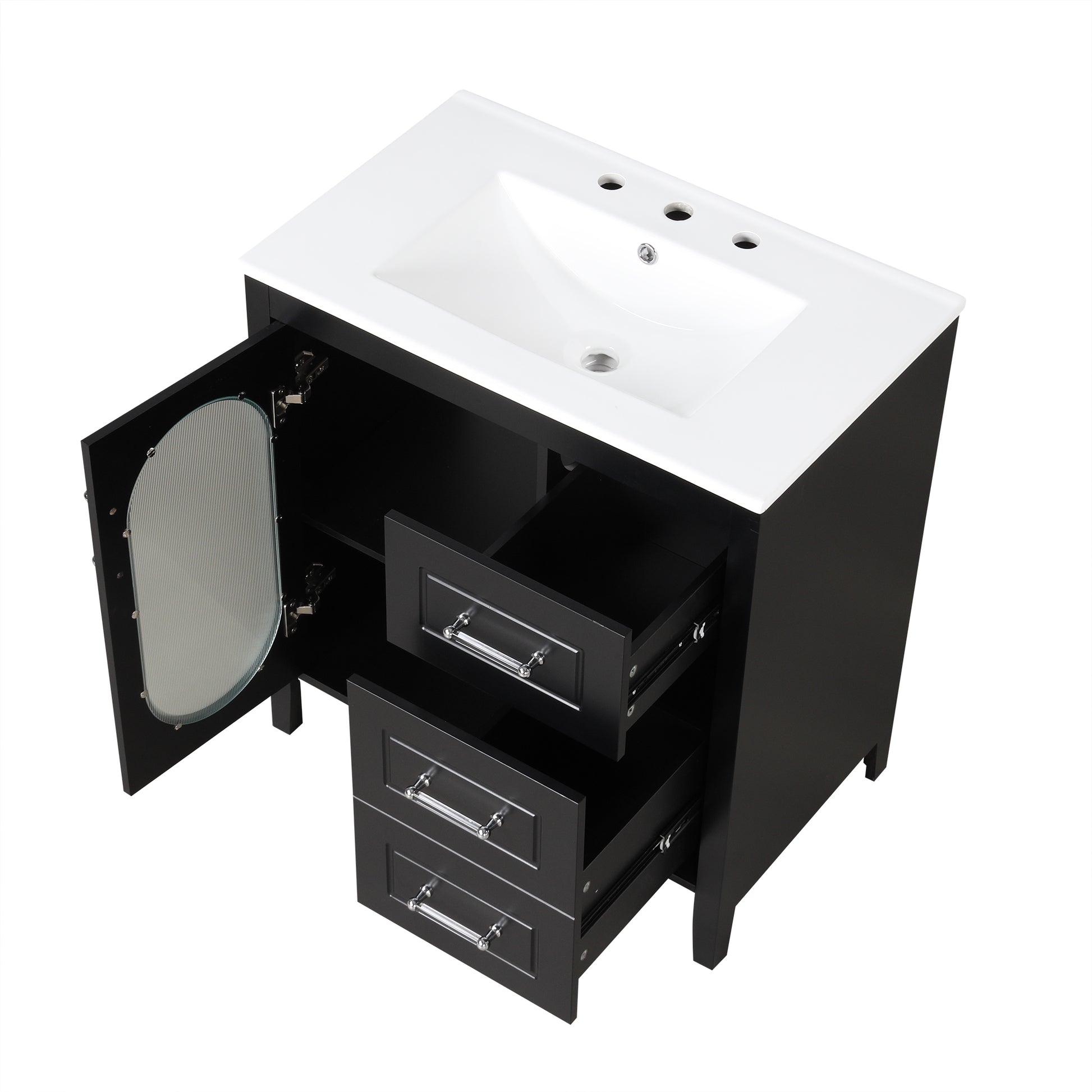 30" Bathroom Vanity With Sink, Bathroom Vanity Cabinet With Two Drawers And Door, Adjustable Shelf, Solid Wood And Mdf, Black Black Solid Wood Mdf