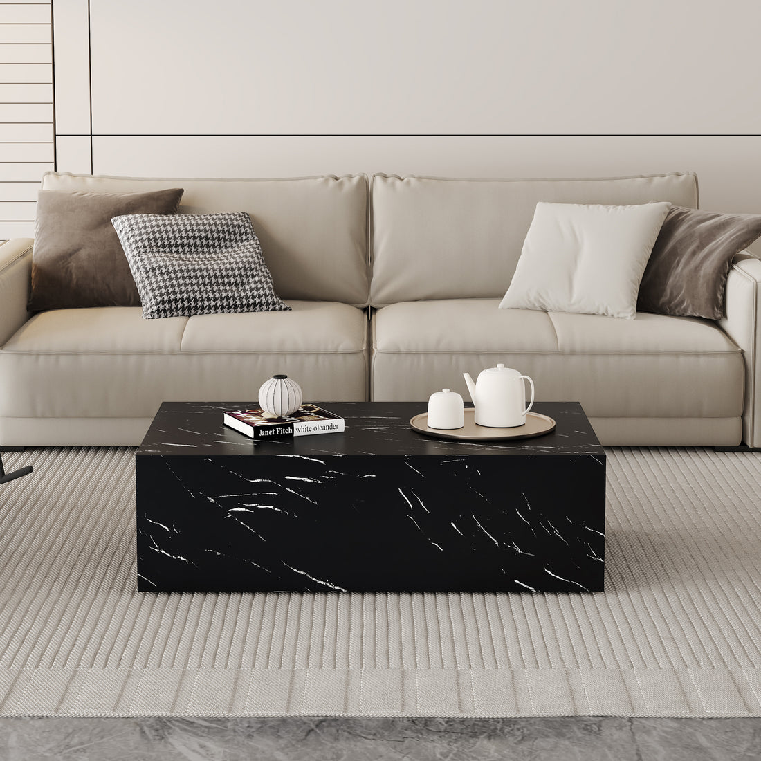 Enhance Your Living Space With This Modern Mdf Coffee Table Featuring A Sleek Black Texture Pattern. Measuring 39.3X23.6X11.8 Inches, It Boasts A Stylish And Durable Design. Black Mdf