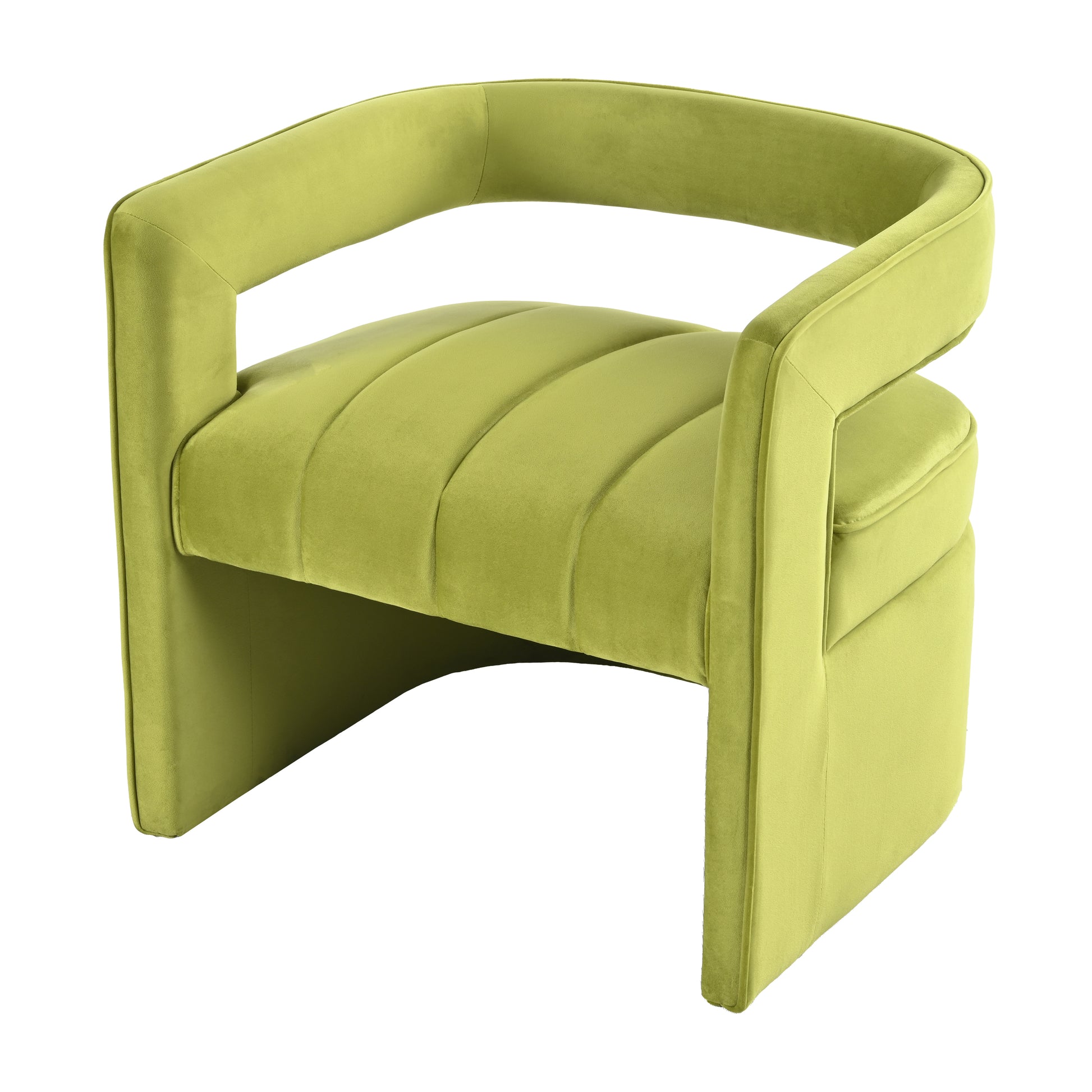 Modern Velvet Accent Chair With Ribbed Detail, Luxury Curved Fully Upholstered Accent Chair, Green No Assembly Needed Green Velvet