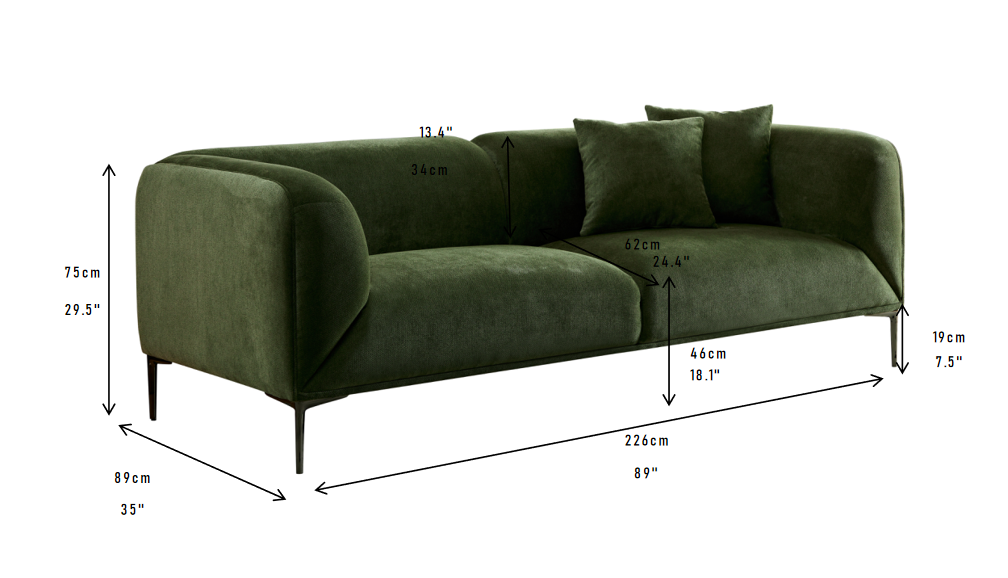 Wks2G Green Sofa Can Be Placed In The Studio, Living Room, Attic Multiple Scenes, Style Modern Simple Fashion, Size 89.37* 35.43* High 28.74 Inches Green Fabric 3 Seat