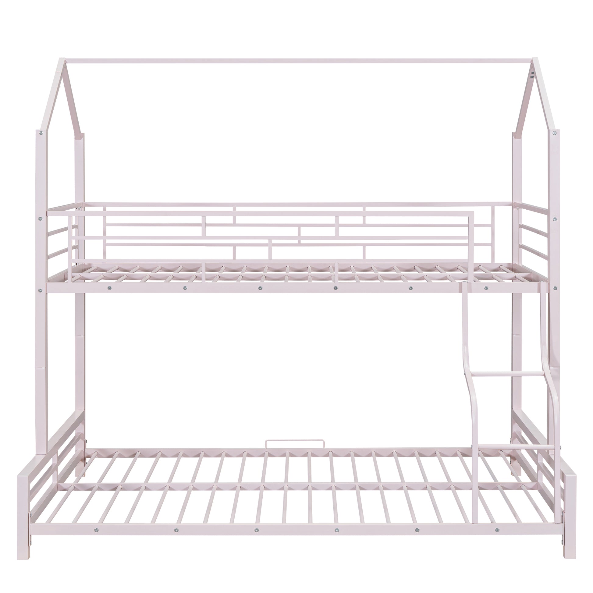 Metal House Bunk Bed, Twin Over Full, Pink Full Pink Metal
