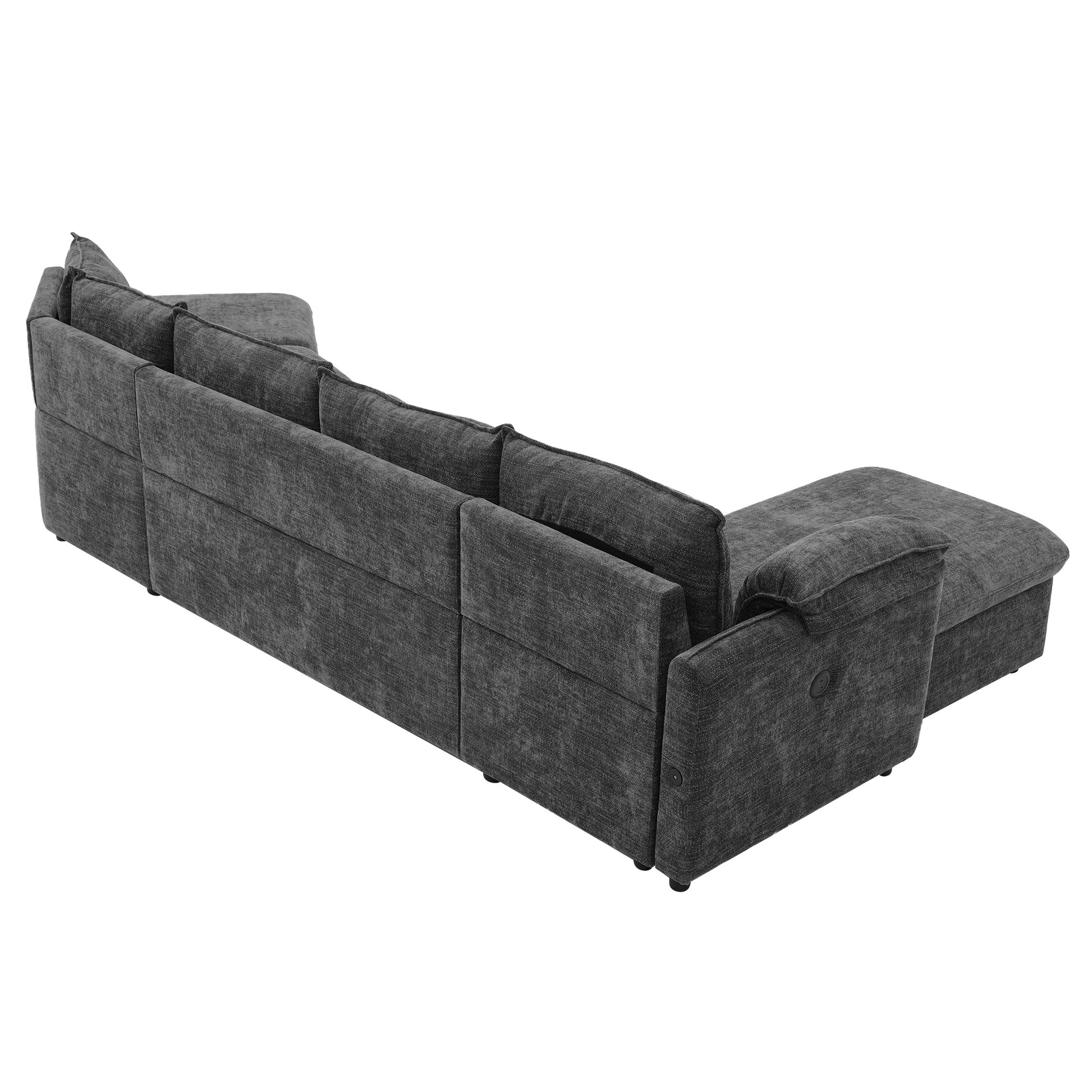 146.9" L Shaped Sofa Sectional Sofa Couch Pull Out Sofa Bed With A Movable Storage Ottoman, A Storage Chaise Lounge And Two Usb Ports For Living Room, Grey Grey Foam Linen 5 Seat