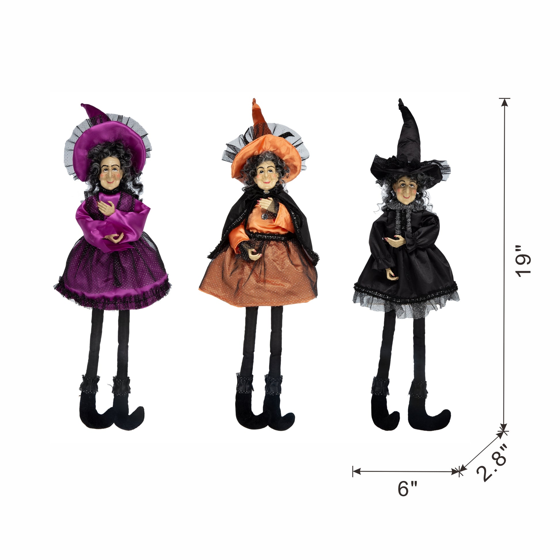 Set Of 3 19"H Halloween Witch Decor, Purple Orange Black Black,Orange,Purple Polyester