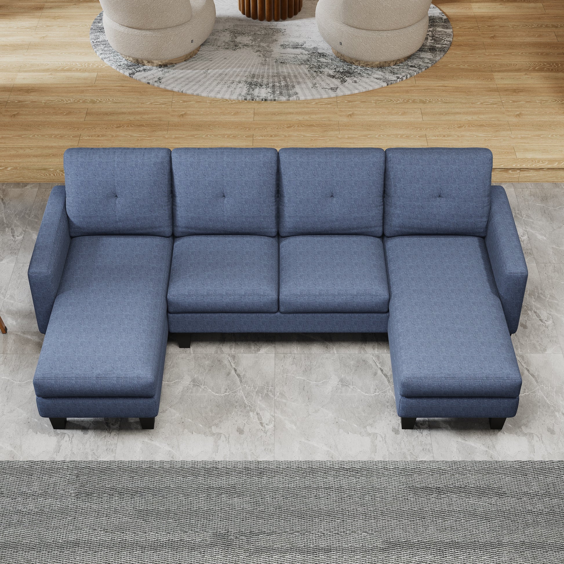 U Shaped Sofa Coch 4 Seat Sofa With Chaise Polyester Fabric For Living Room Apartment Office Blue Blue Primary Living Space Soft Eucalyptus Foam Linen 4 Seat