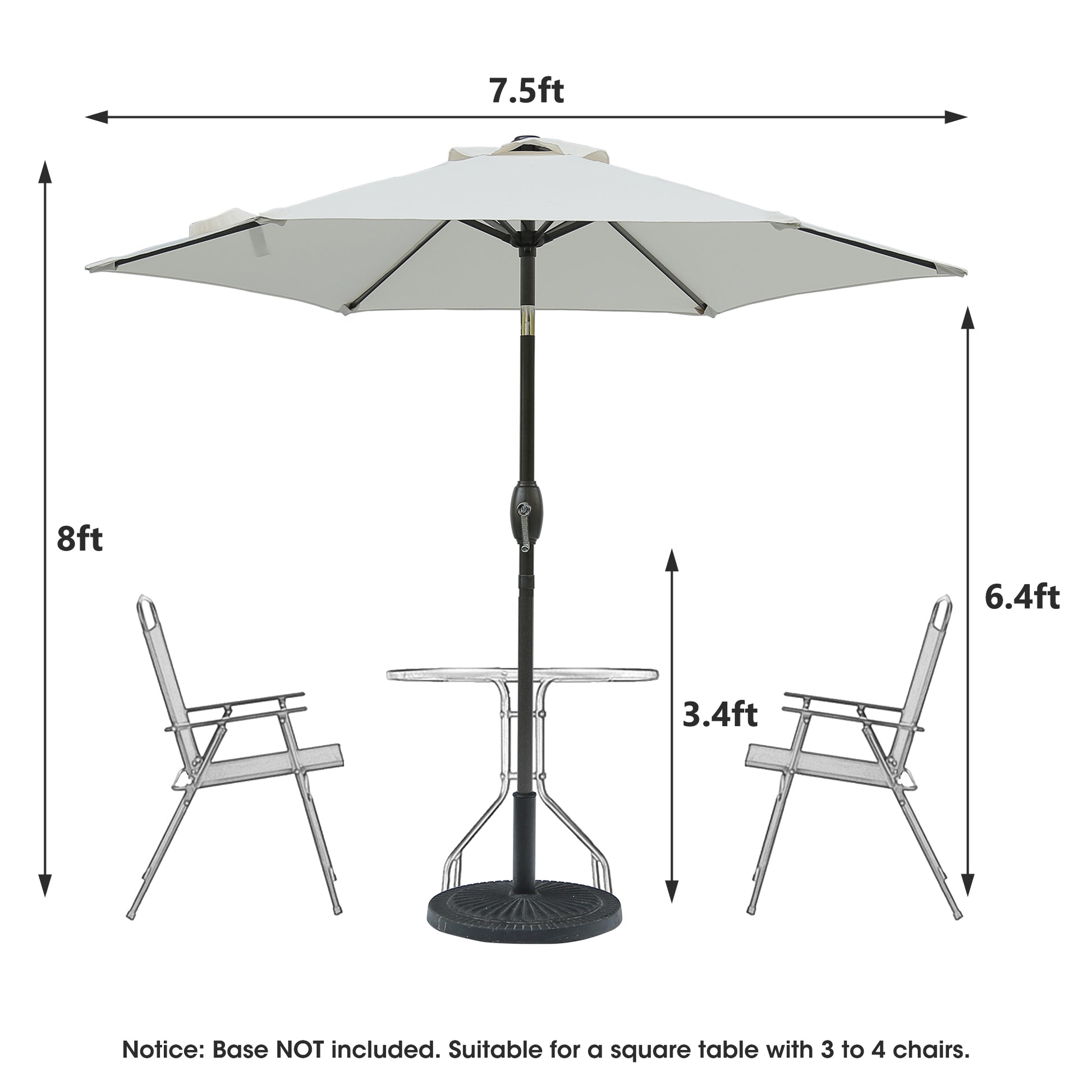 7.5Ft * 7.5Ft Patio Umbrella With Crank And Push Button Tilt, Outdoor Table Market Umbrella With Aluminum Pole Grey Grey Polyester