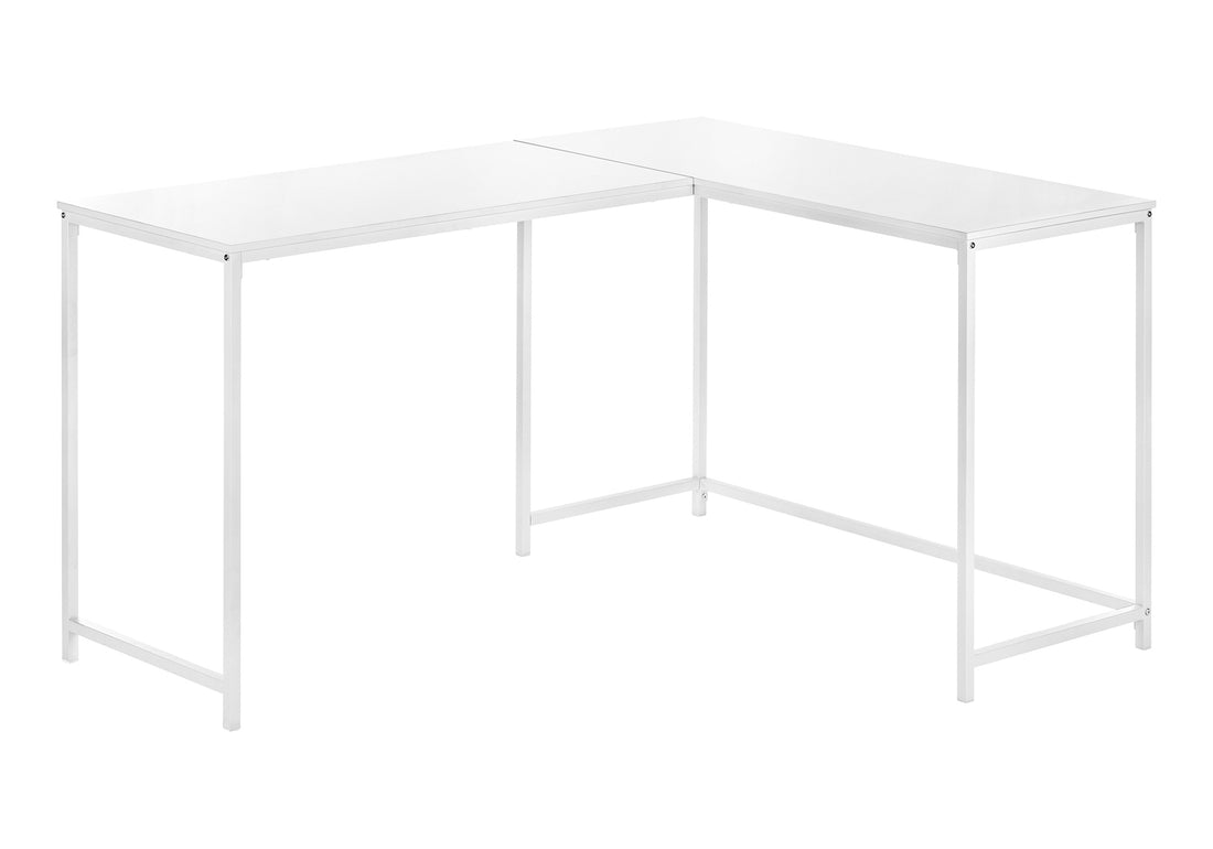 Computer Desk, Home Office, Corner, 58"L, L Shape, Work, Laptop, White Laminate, White Metal, Contemporary, Modern White Particle Board